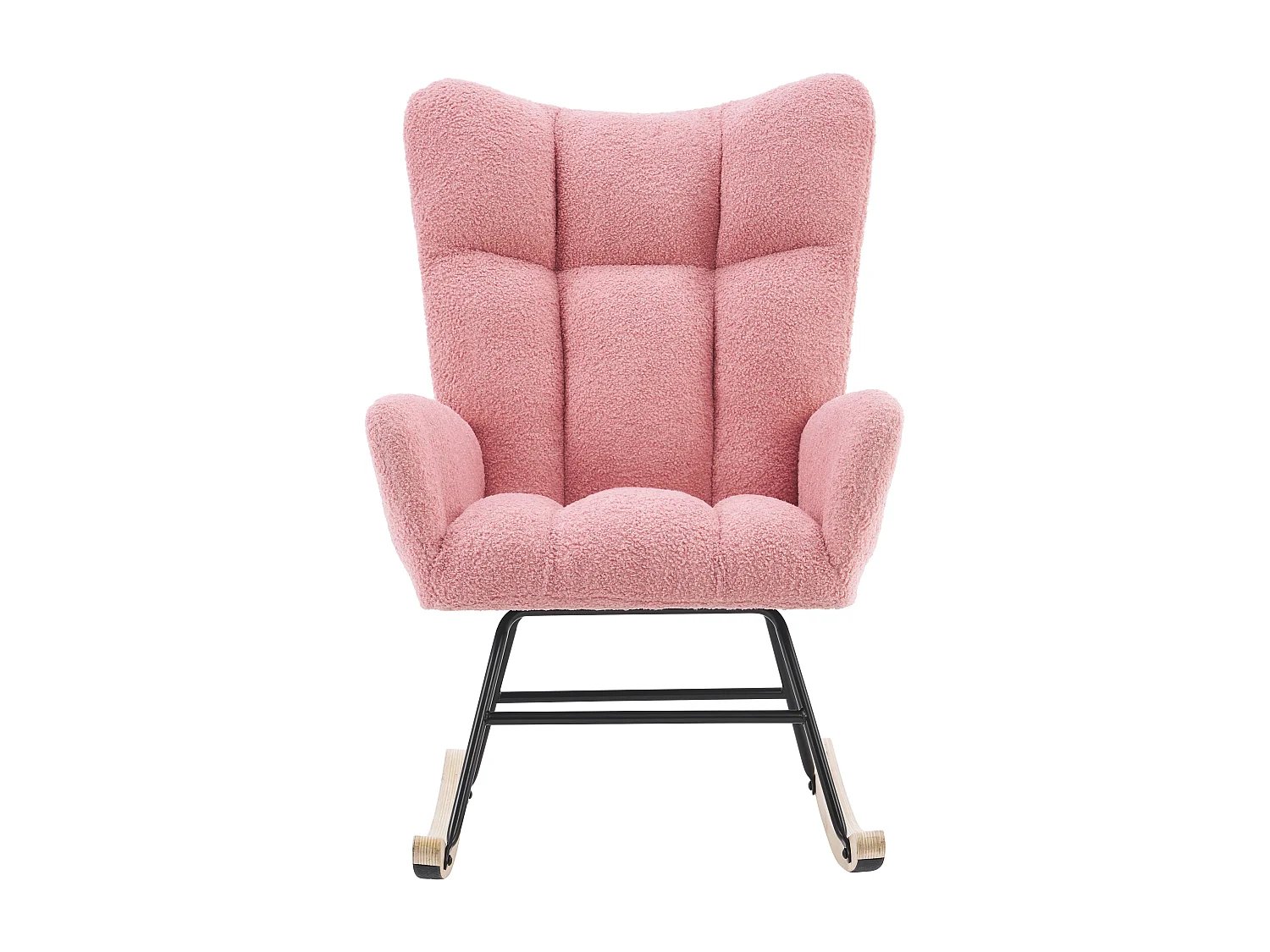 Fauteuil à bascule avec dossier haut et accoudoirs- Rocking chair en tissu Teddy rose