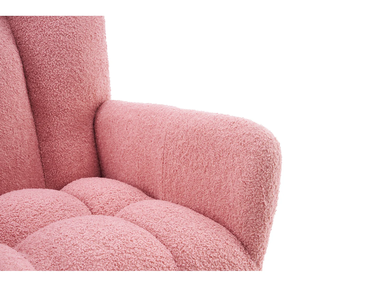 Fauteuil à bascule avec dossier haut et accoudoirs- Rocking chair en tissu Teddy rose