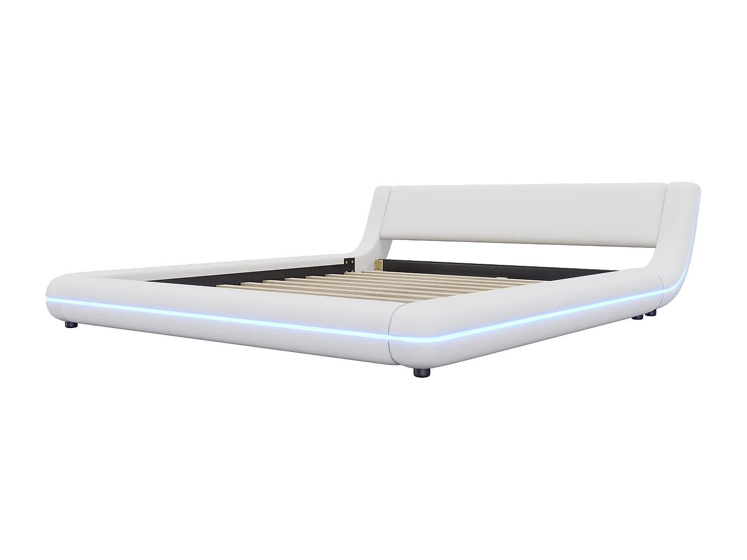 Volwassen tweepersoonsbed 160x200 cm - wit tweepersoonsbed met ledverlichting en lattenbodem - kunstleer