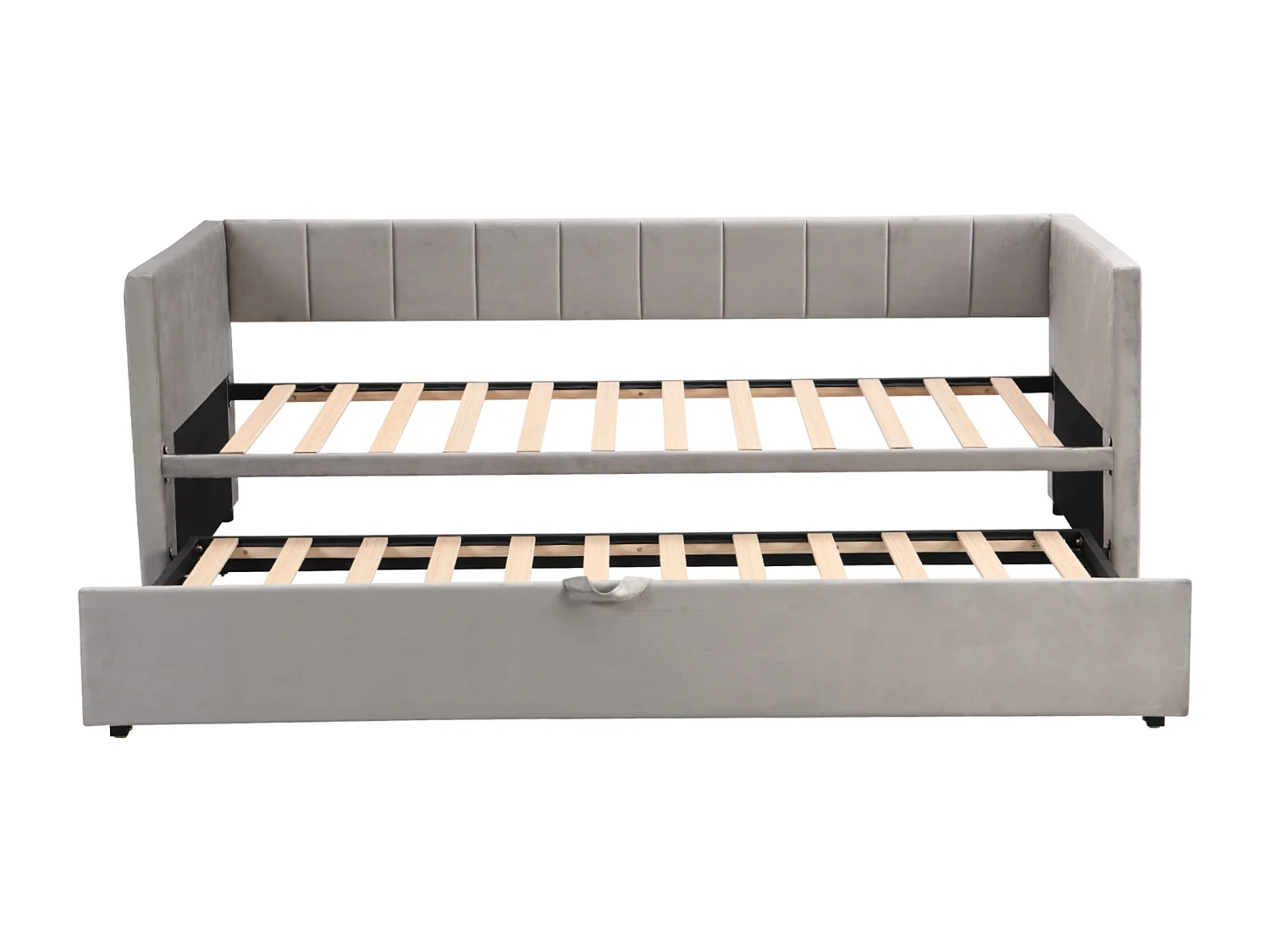 Lit banquette 2x90x200cm - Avec sommier peigne - Velours gris