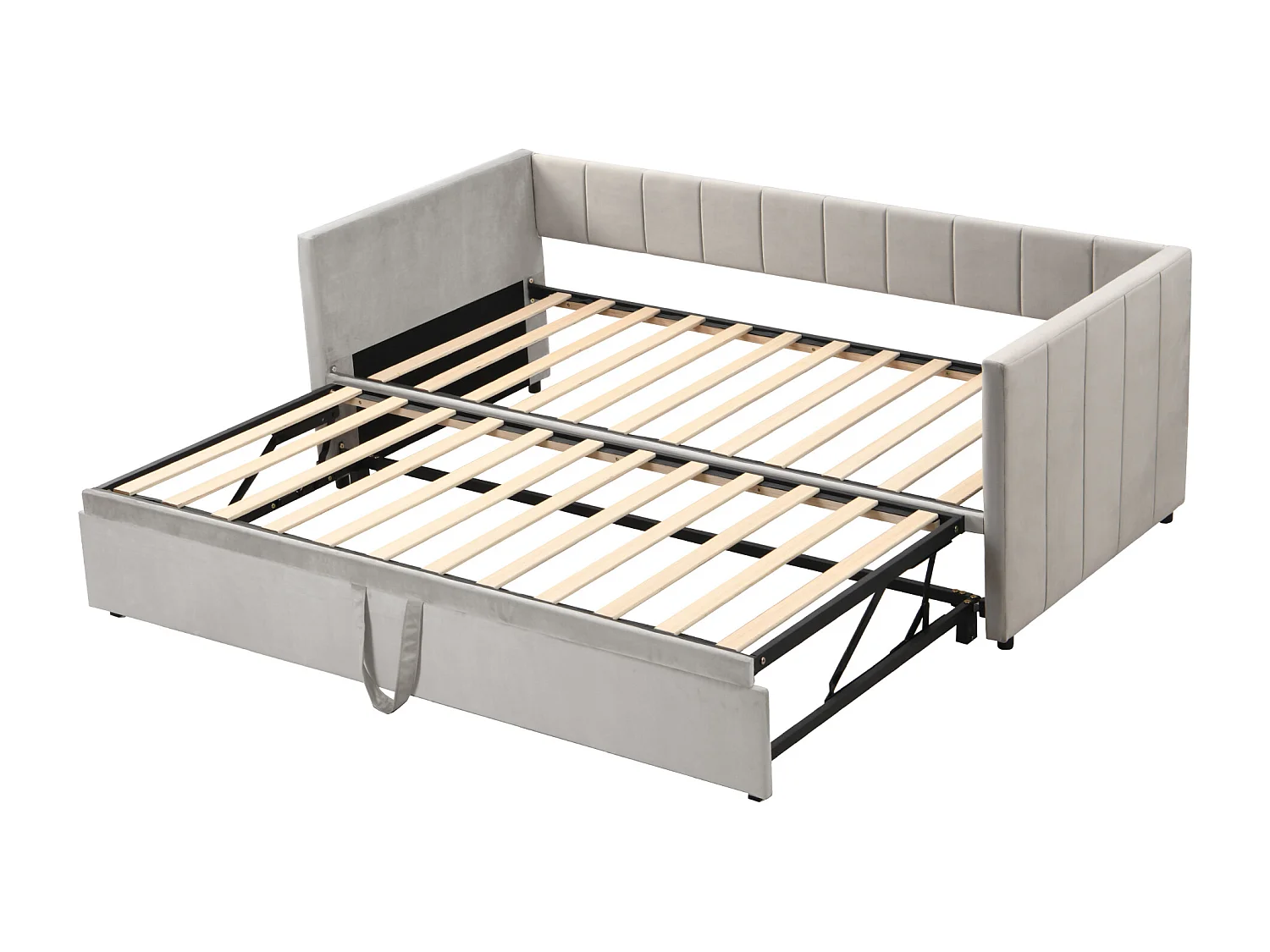 Lit banquette 2x90x200cm - Avec sommier peigne - Velours gris