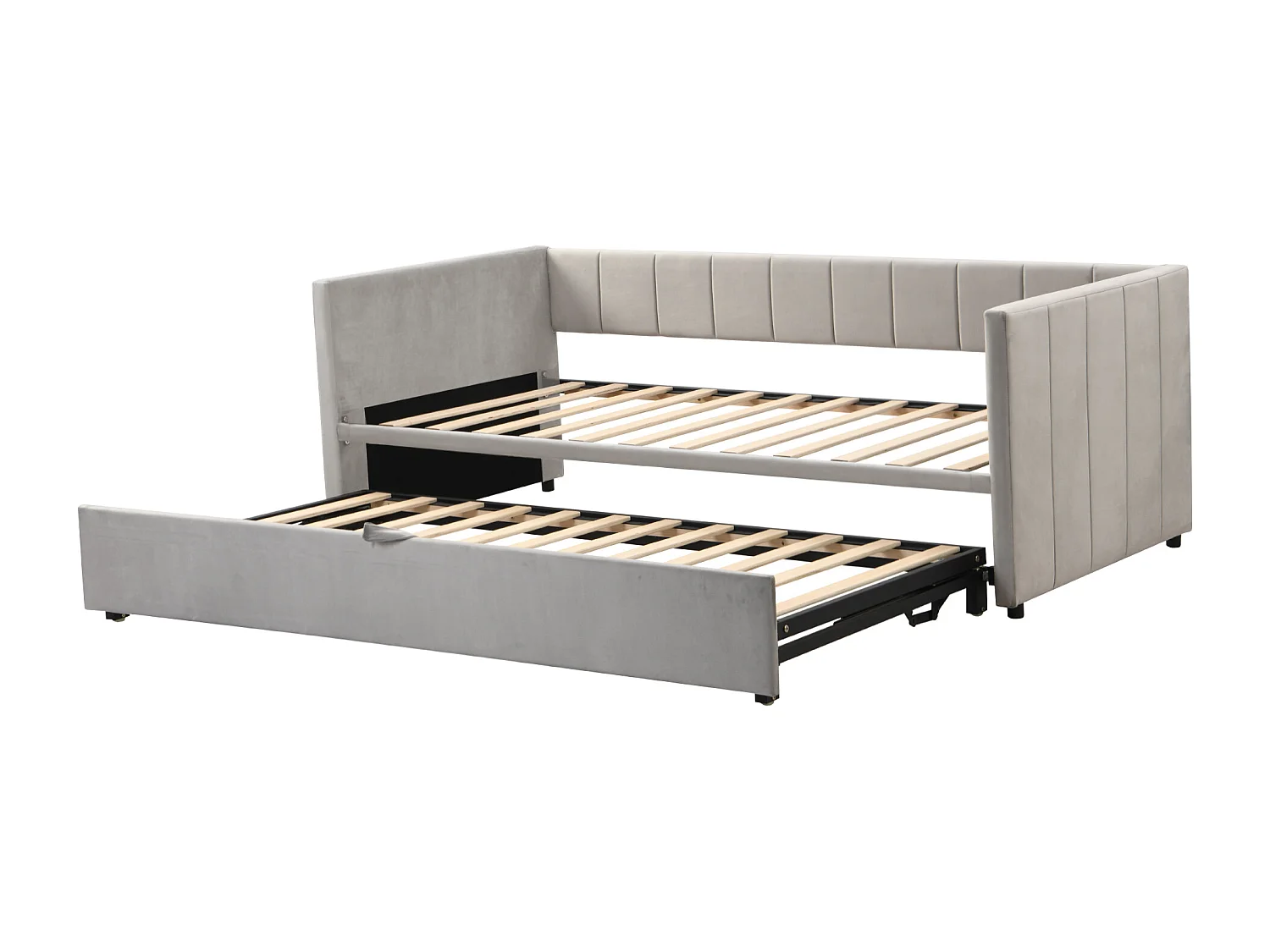 Lit banquette 2x90x200cm - Avec sommier peigne - Velours gris