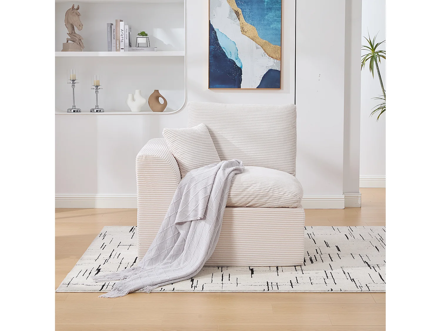 Poltrona semplice con cuscino in velluto a coste - Beige