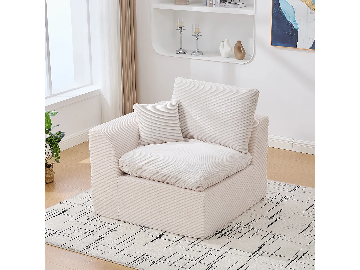 Poltrona semplice con cuscino in velluto a coste - Beige