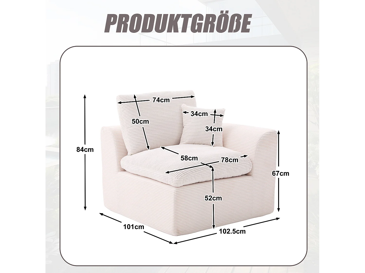 Poltrona semplice con cuscino in velluto a coste - Beige