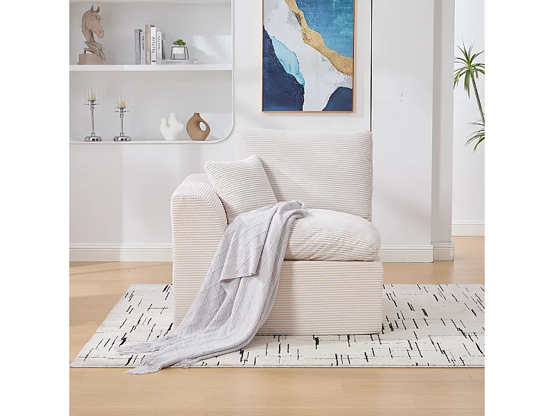 Poltrona semplice con cuscino in velluto a coste - Beige