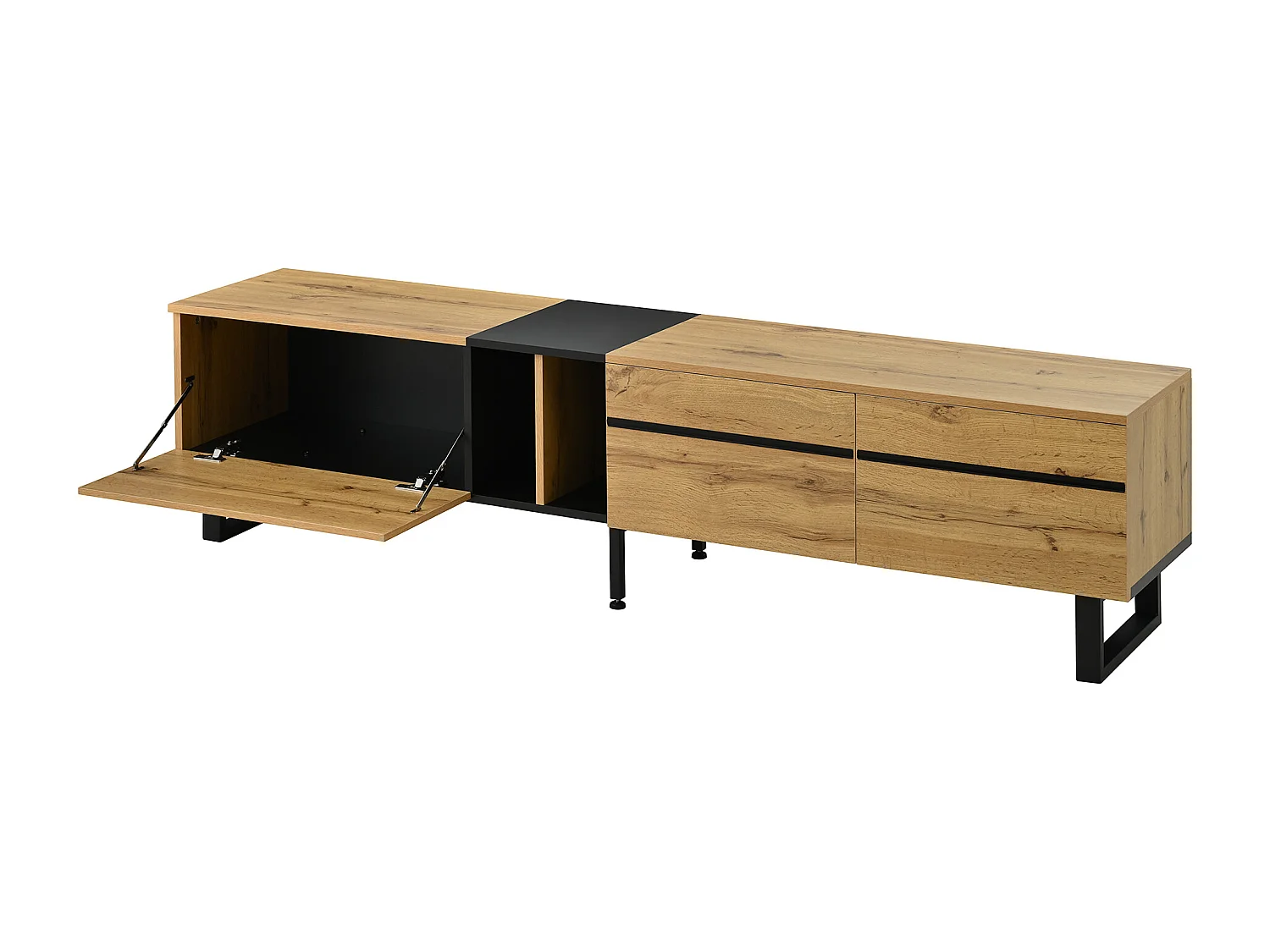 Mobile porta TV bianco 180cm con 3 ante - Legno PB - Colore legno e nero