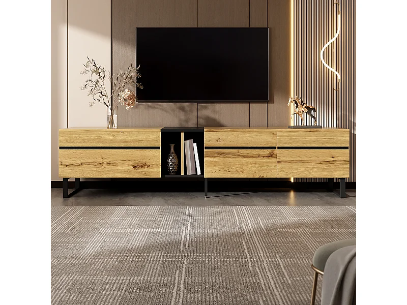 Witte tv-standaard van 180 cm met 3 deuren - PB-hout - Hout en zwarte kleur