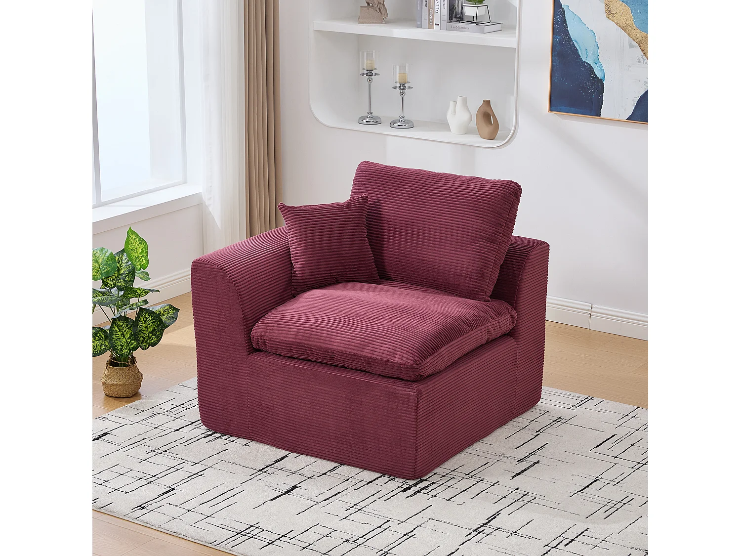 Poltrona semplice con cuscino in velluto a coste - Colore bordeaux