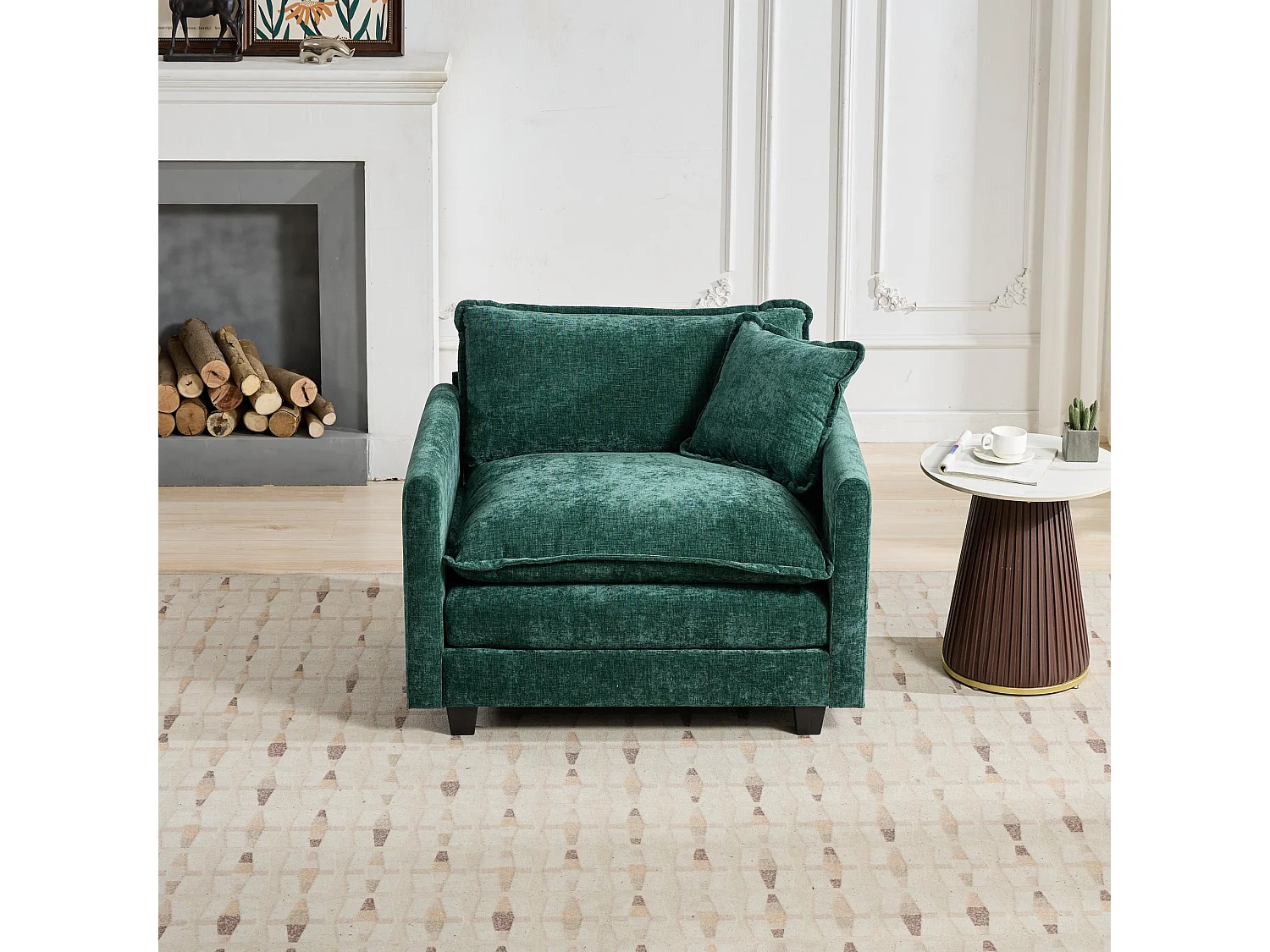 Divano singolo Cloud in tessuto ciniglia verde - Per soggiorno, camera da letto e appartamento