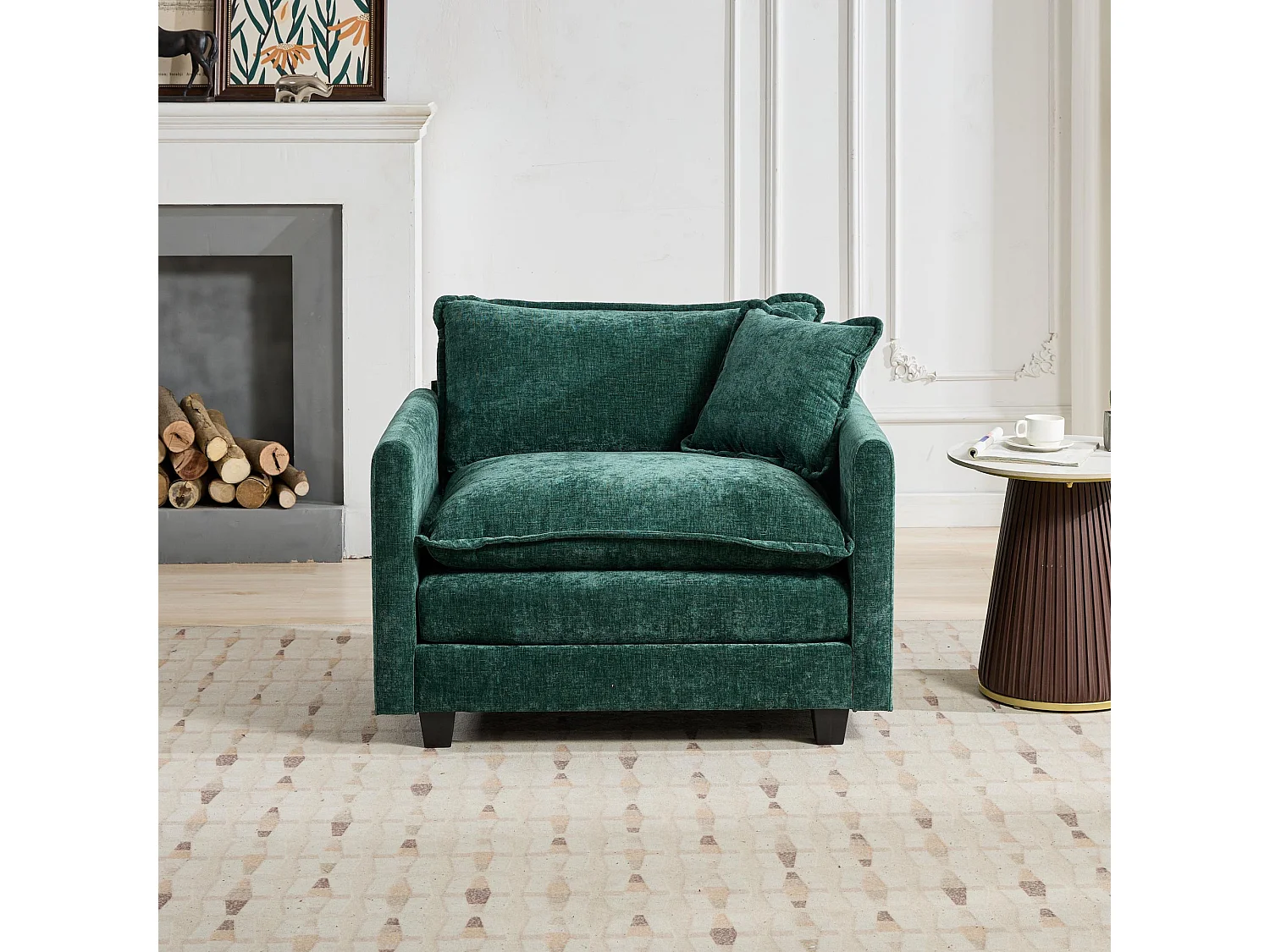 Divano singolo Cloud in tessuto ciniglia verde - Per soggiorno, camera da letto e appartamento