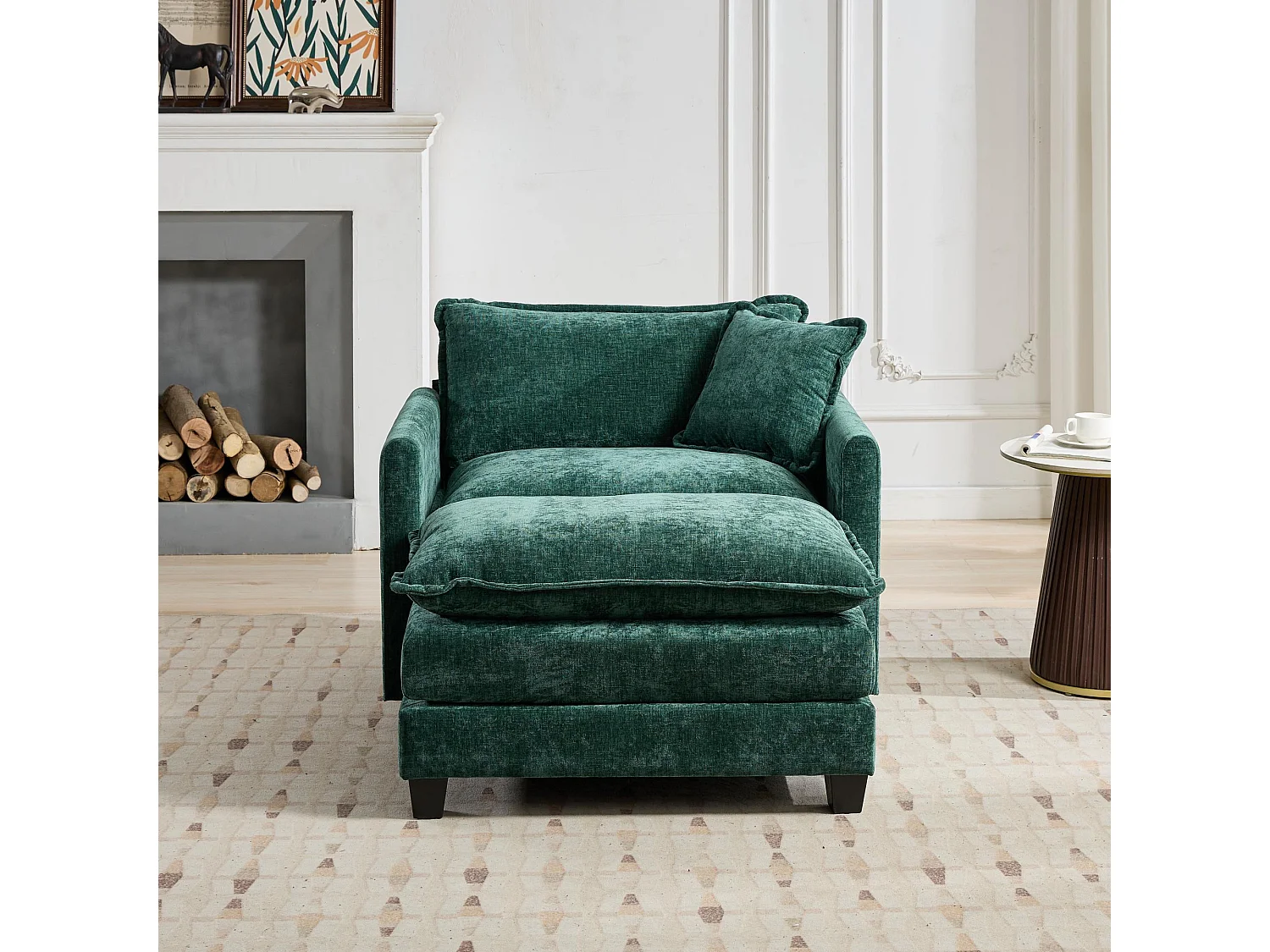 Divano singolo Cloud in tessuto ciniglia verde - Per soggiorno, camera da letto e appartamento