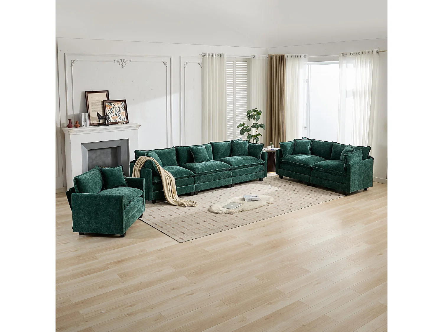 Divano singolo Cloud in tessuto ciniglia verde - Per soggiorno, camera da letto e appartamento