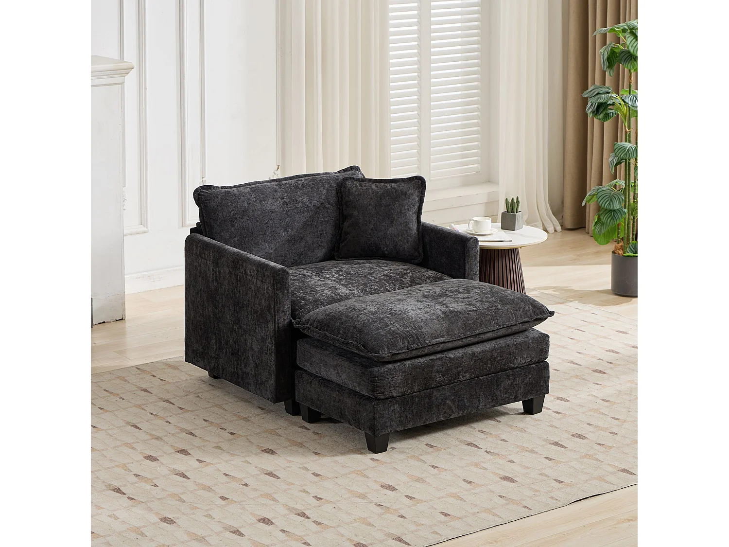 Divano singolo Cloud in tessuto ciniglia nero - Per soggiorno, camera da letto e appartamento