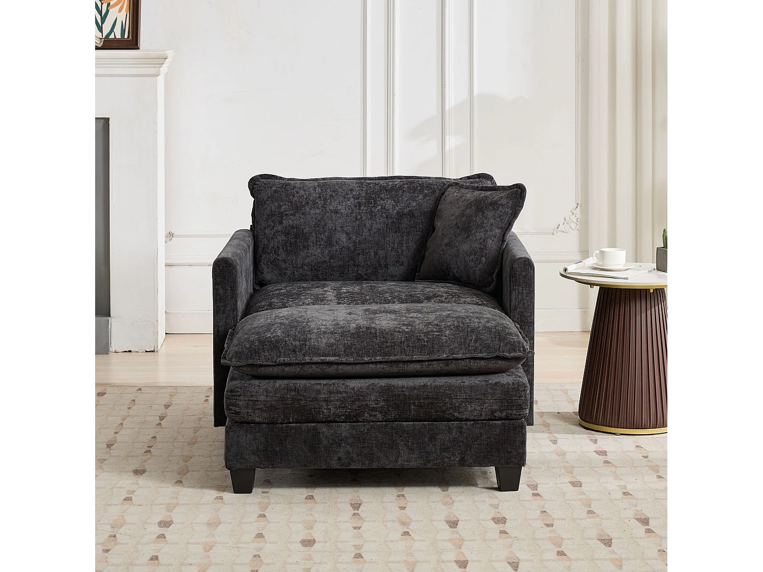 Divano singolo Cloud in tessuto ciniglia nero - Per soggiorno, camera da letto e appartamento