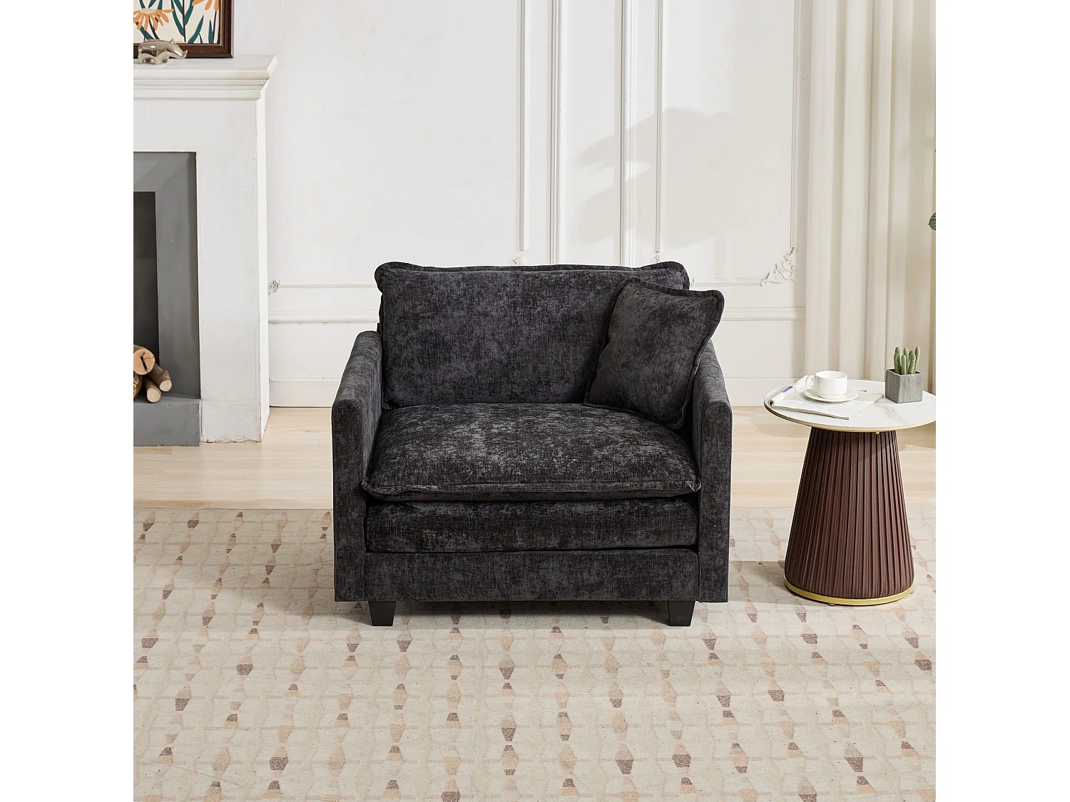 Divano singolo Cloud in tessuto ciniglia nero - Per soggiorno, camera da letto e appartamento