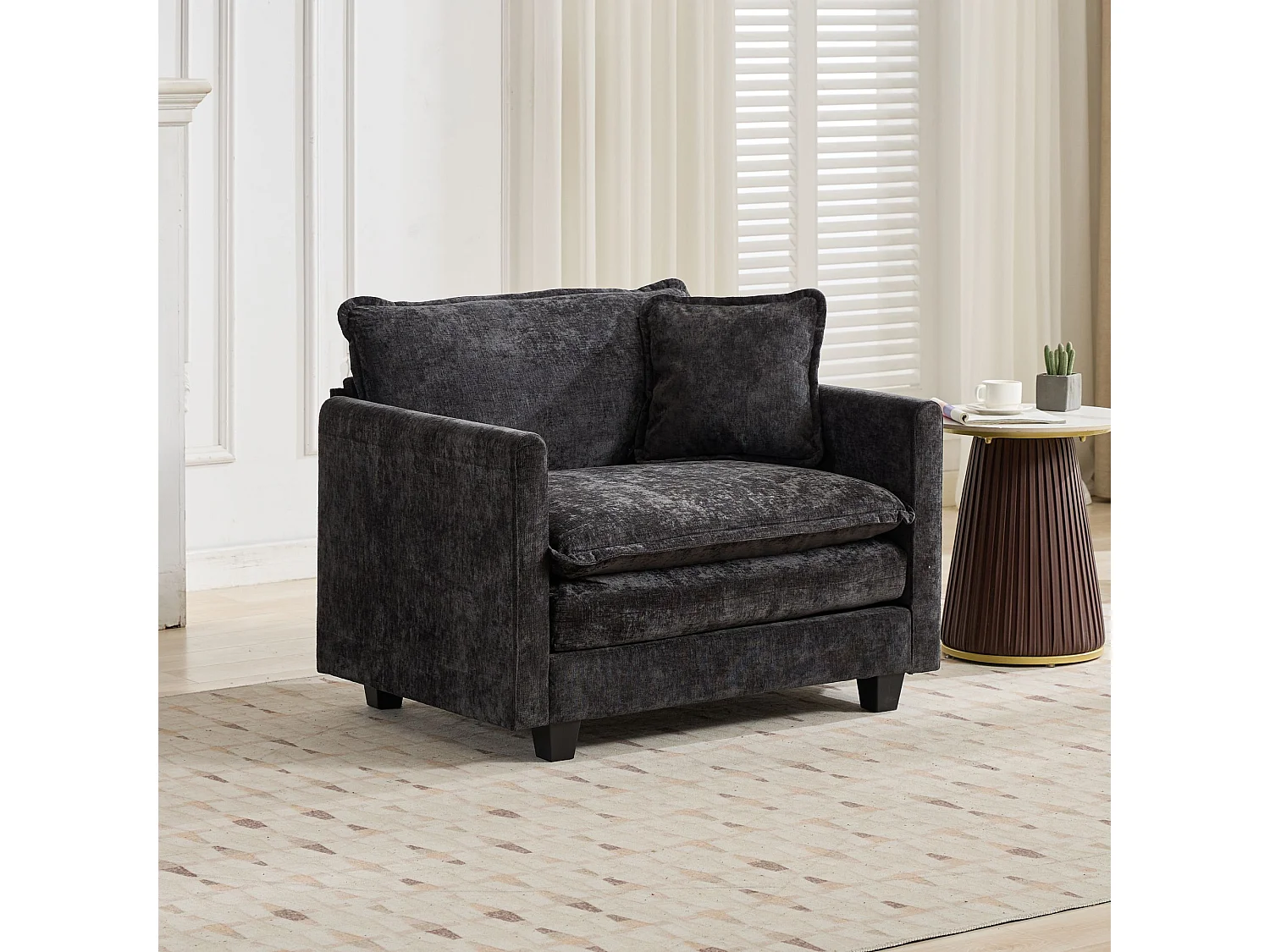 Divano singolo Cloud in tessuto ciniglia nero - Per soggiorno, camera da letto e appartamento