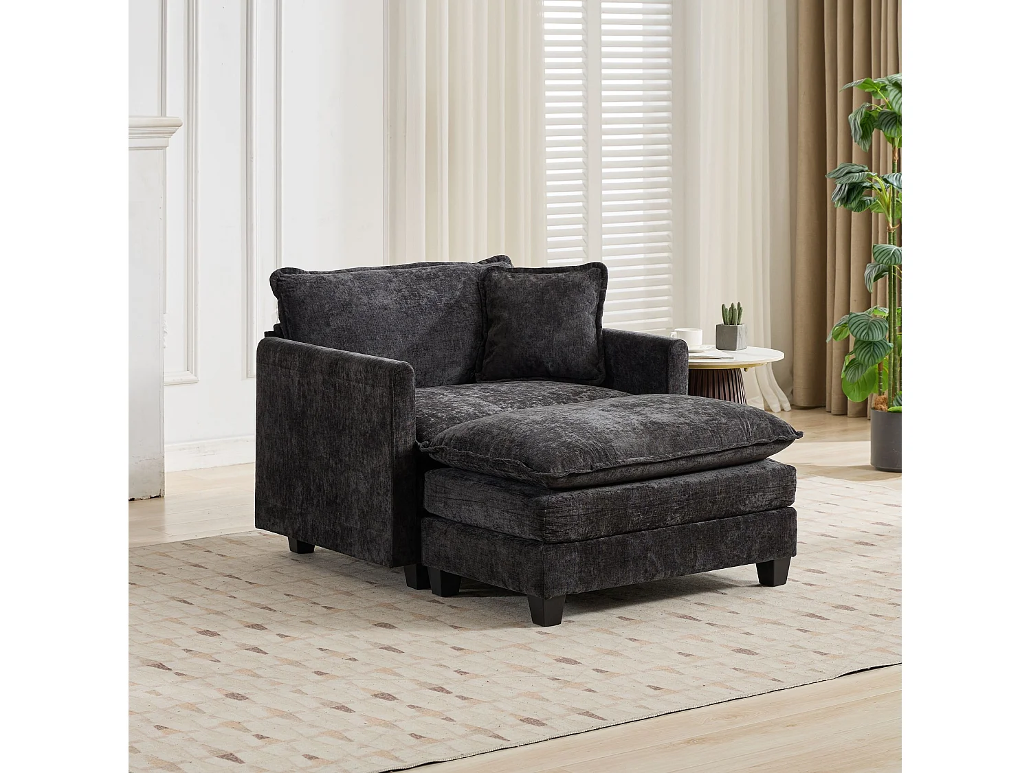 Divano singolo Cloud in tessuto ciniglia nero - Per soggiorno, camera da letto e appartamento