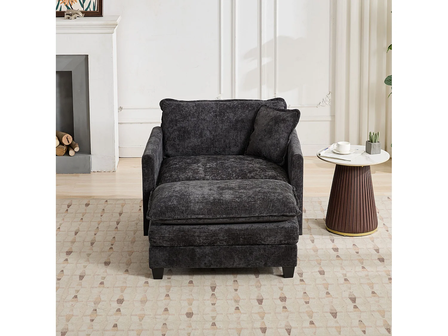 Divano singolo Cloud in tessuto ciniglia nero - Per soggiorno, camera da letto e appartamento