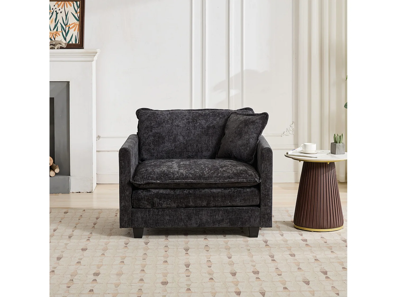 Divano singolo Cloud in tessuto ciniglia nero - Per soggiorno, camera da letto e appartamento