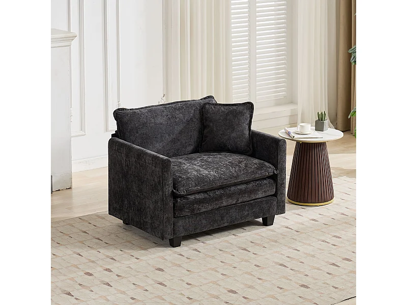 Divano singolo Cloud in tessuto ciniglia nero - Per soggiorno, camera da letto e appartamento