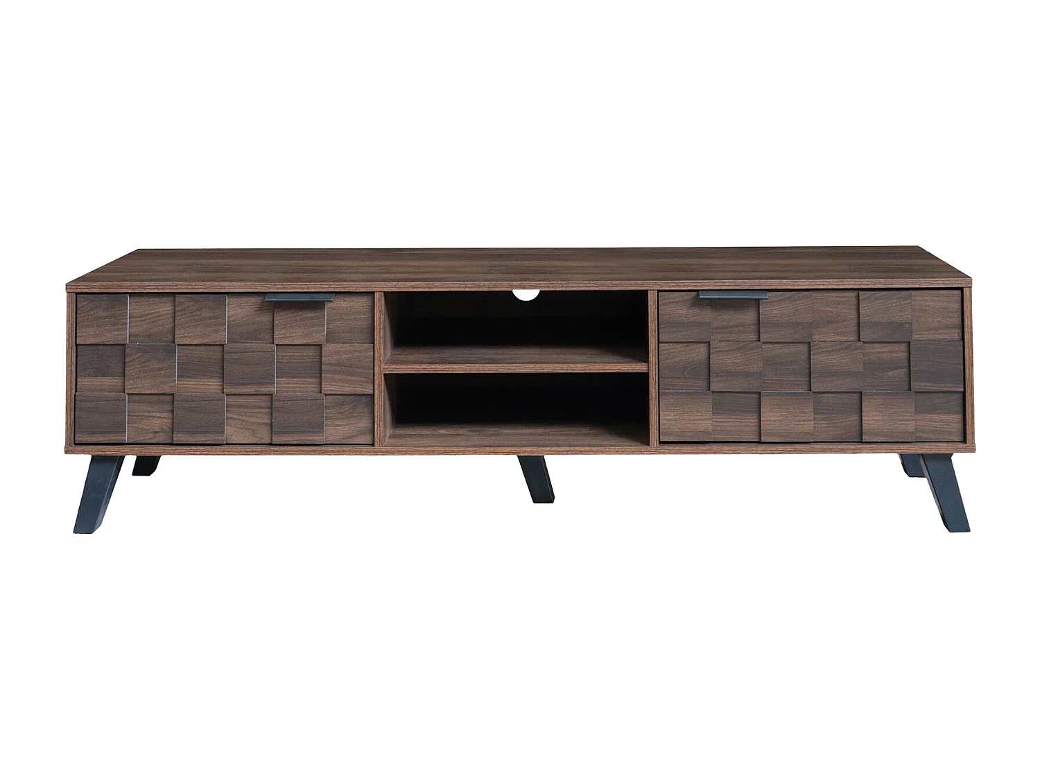 Meuble TV avec 2 portes et 2 compartiments ouverts - Finition bois foncé 160,5 x 35,5 x 45 cm