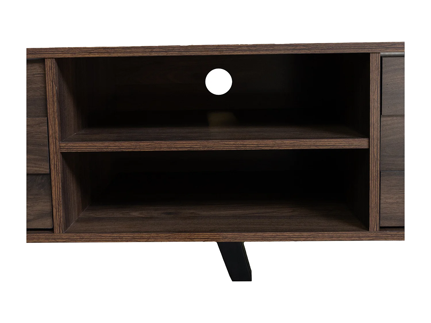 Meuble TV avec 2 portes et 2 compartiments ouverts - Finition bois foncé 160,5 x 35,5 x 45 cm