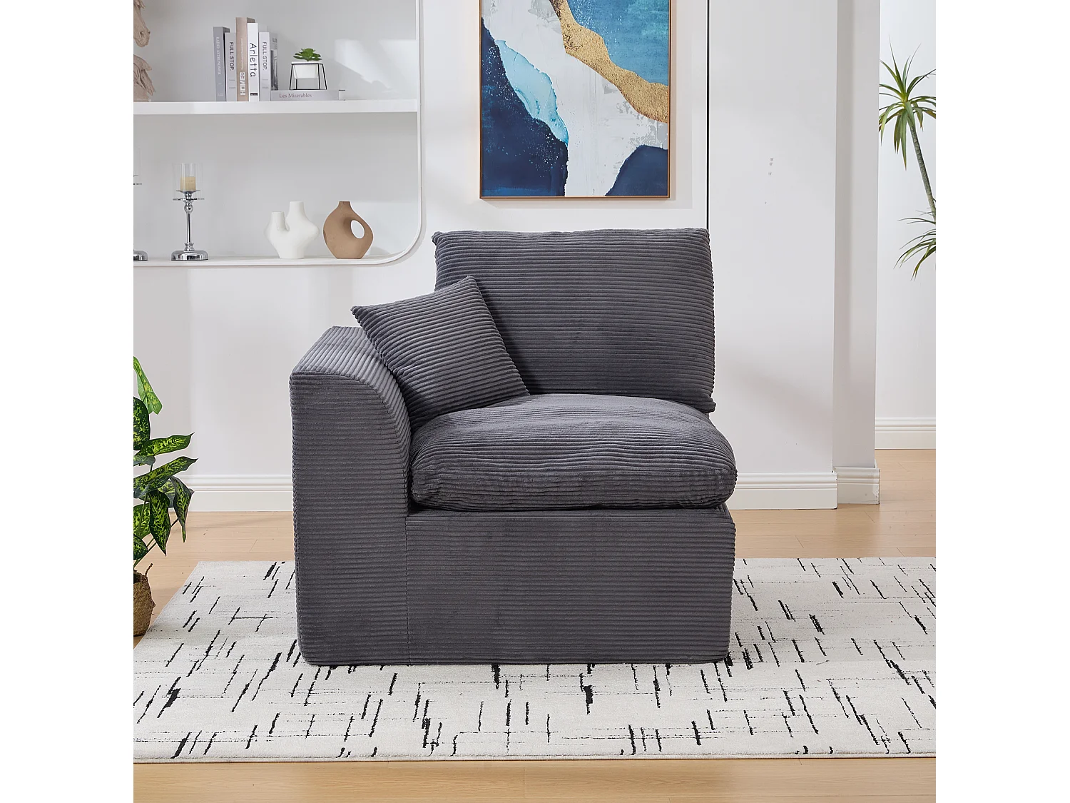 Poltrona semplice con cuscino in velluto a coste - Grigio scuro