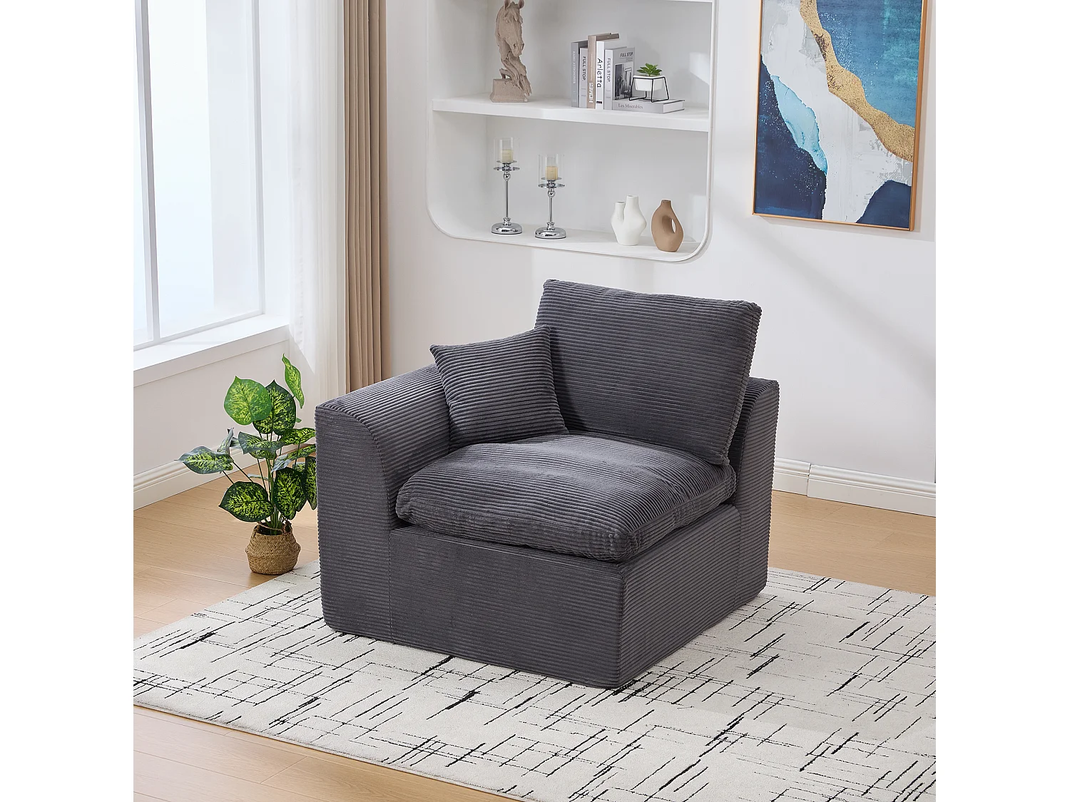 Poltrona semplice con cuscino in velluto a coste - Grigio scuro