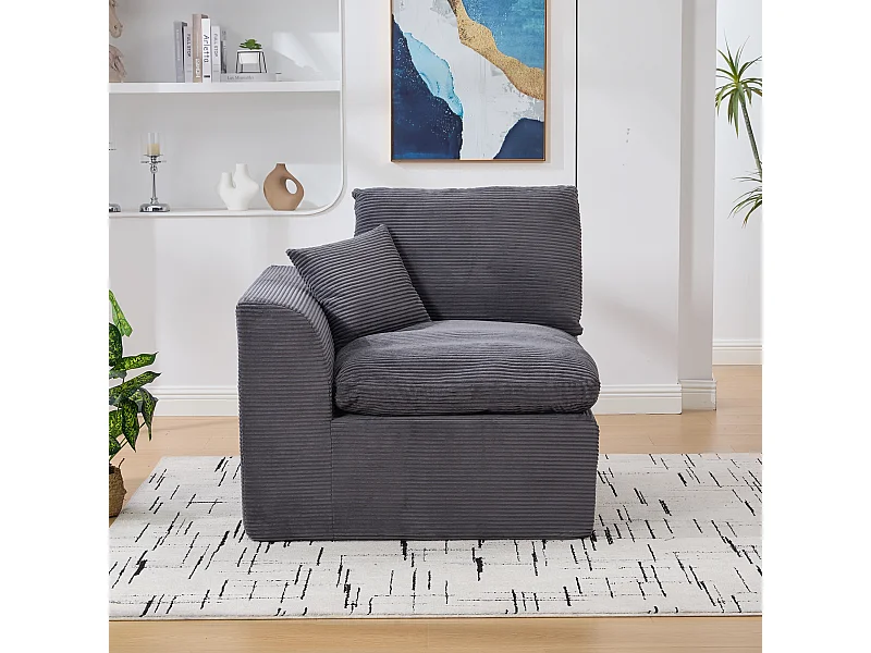 Poltrona semplice con cuscino in velluto a coste - Grigio scuro