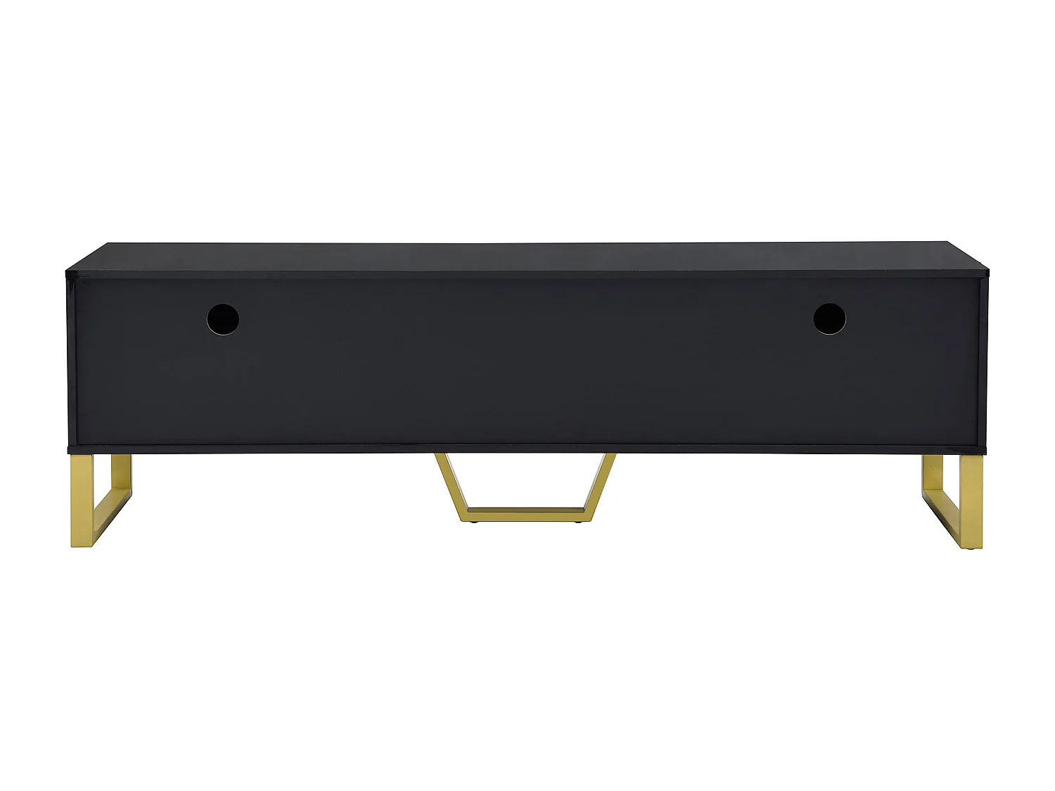 Mueble TV lacado negro alto brillo, 170x40x535,5cm - 4 puertas y 2 cajones - patas doradas