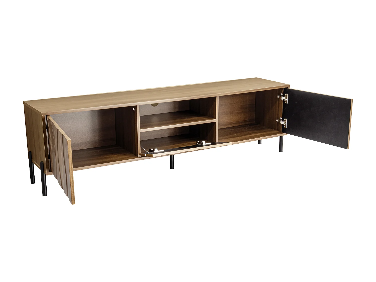 Meuble TV avec 3 portes - Gestion des câbles - Couleur bois foncé