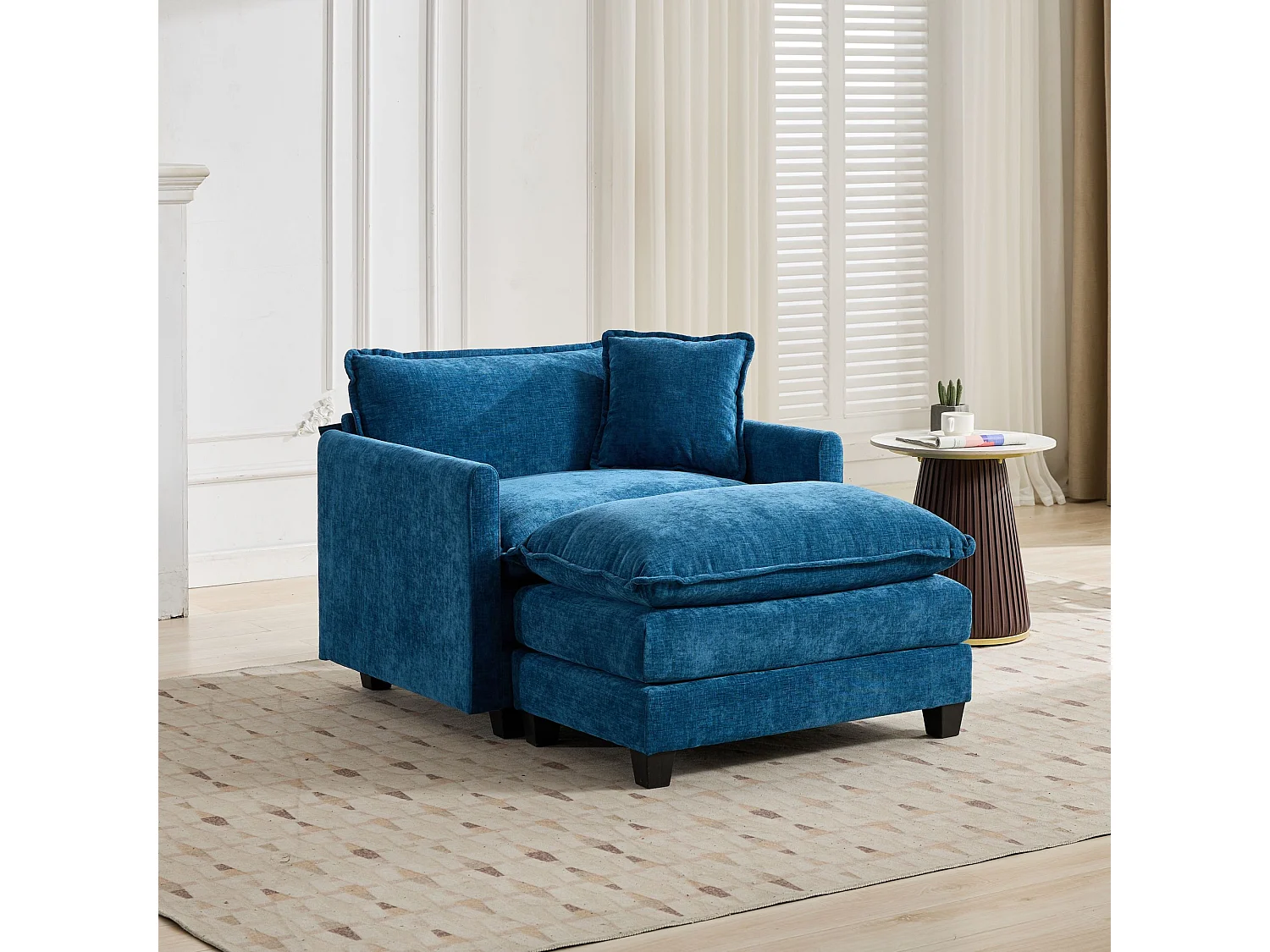 Divano singolo Cloud in tessuto ciniglia blu - Per soggiorno, camera da letto e appartamento