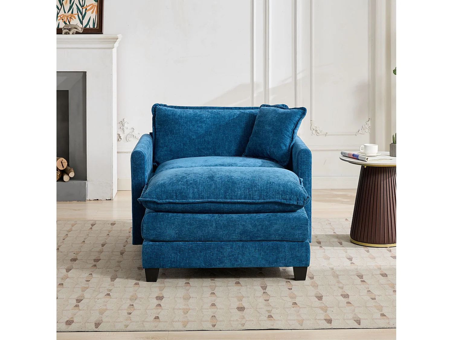 Divano singolo Cloud in tessuto ciniglia blu - Per soggiorno, camera da letto e appartamento