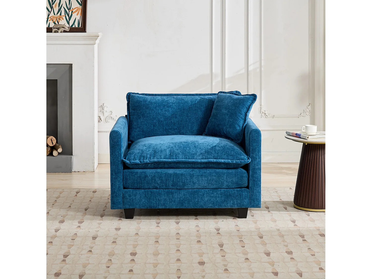 Divano singolo Cloud in tessuto ciniglia blu - Per soggiorno, camera da letto e appartamento