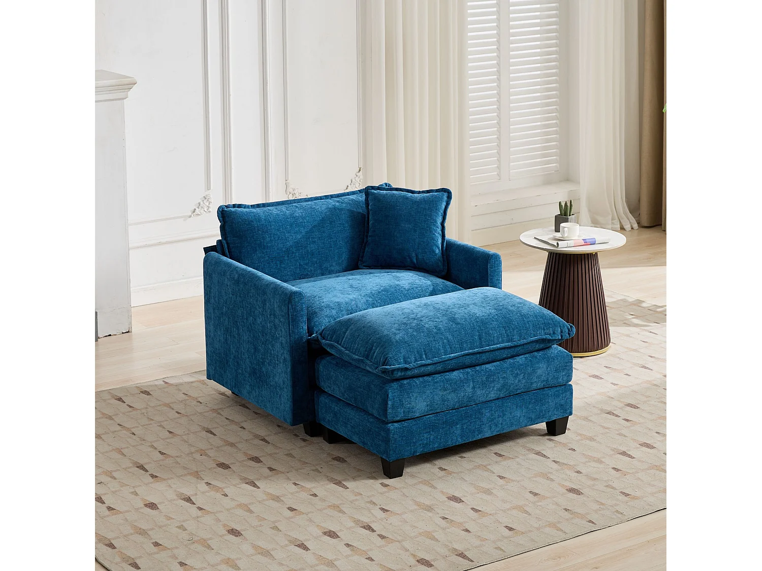 Divano singolo Cloud in tessuto ciniglia blu - Per soggiorno, camera da letto e appartamento