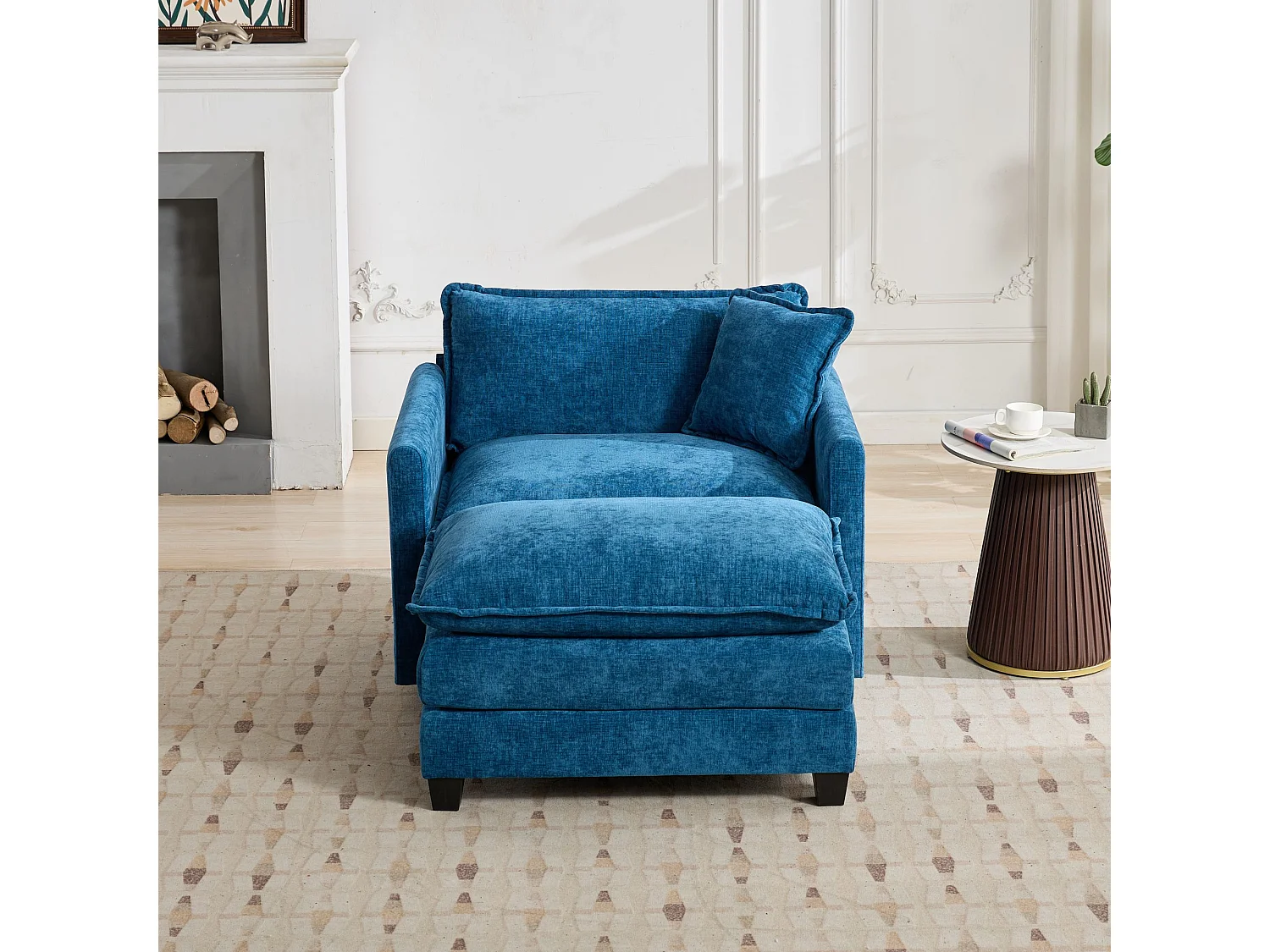 Divano singolo Cloud in tessuto ciniglia blu - Per soggiorno, camera da letto e appartamento