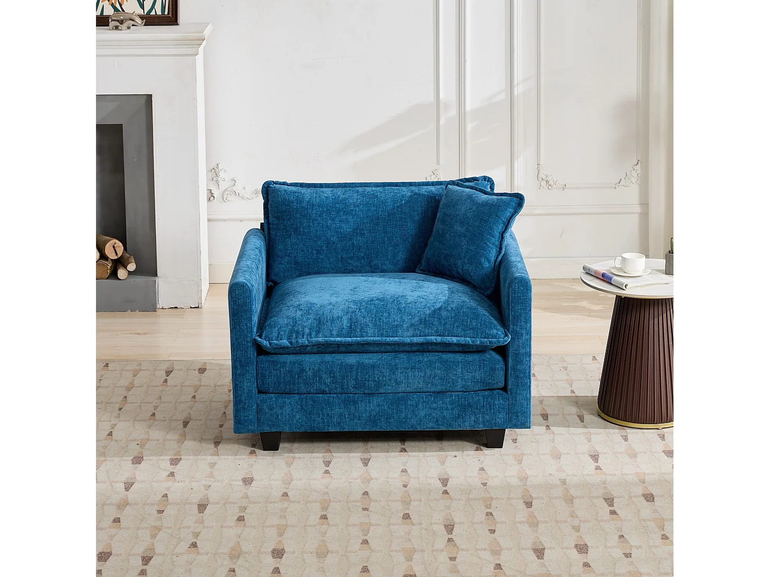 Divano singolo Cloud in tessuto ciniglia blu - Per soggiorno, camera da letto e appartamento