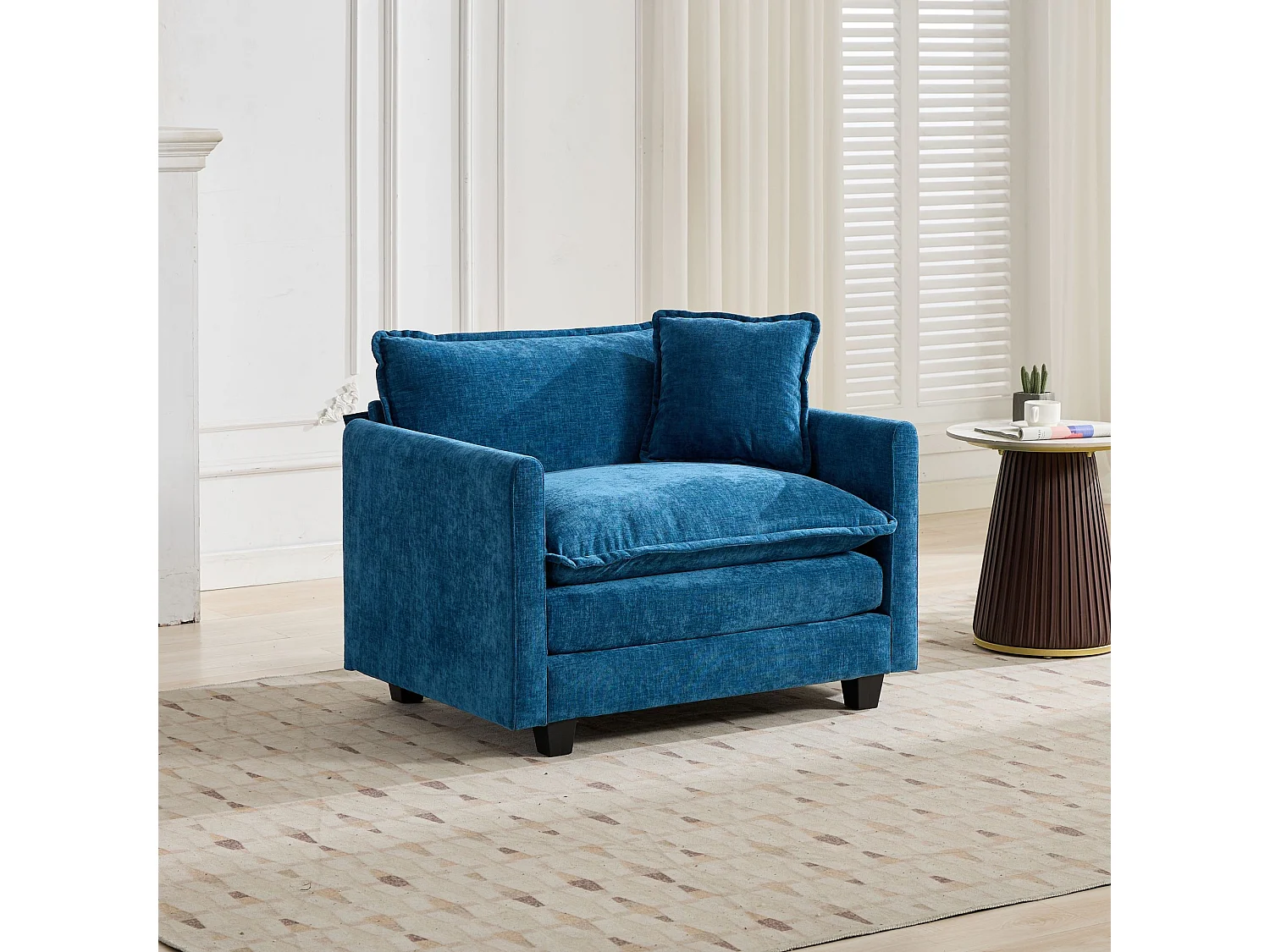 Divano singolo Cloud in tessuto ciniglia blu - Per soggiorno, camera da letto e appartamento