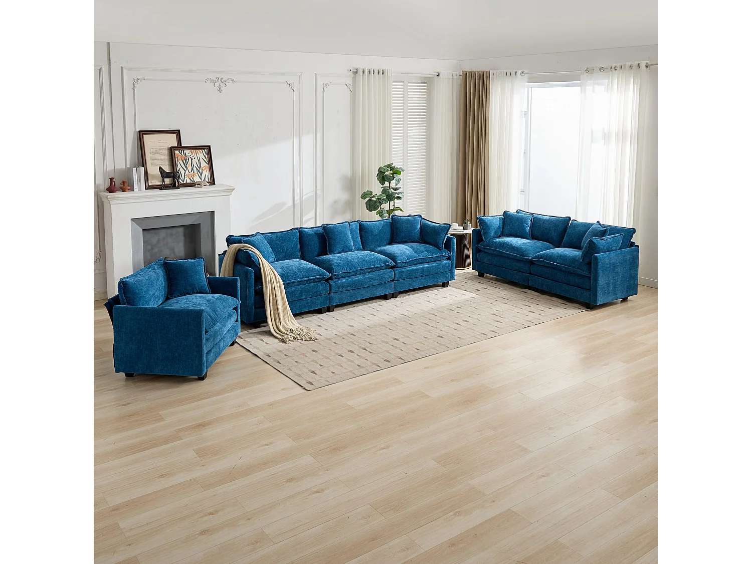 Divano singolo Cloud in tessuto ciniglia blu - Per soggiorno, camera da letto e appartamento