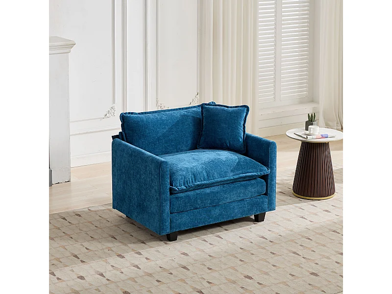 Divano singolo Cloud in tessuto ciniglia blu - Per soggiorno, camera da letto e appartamento