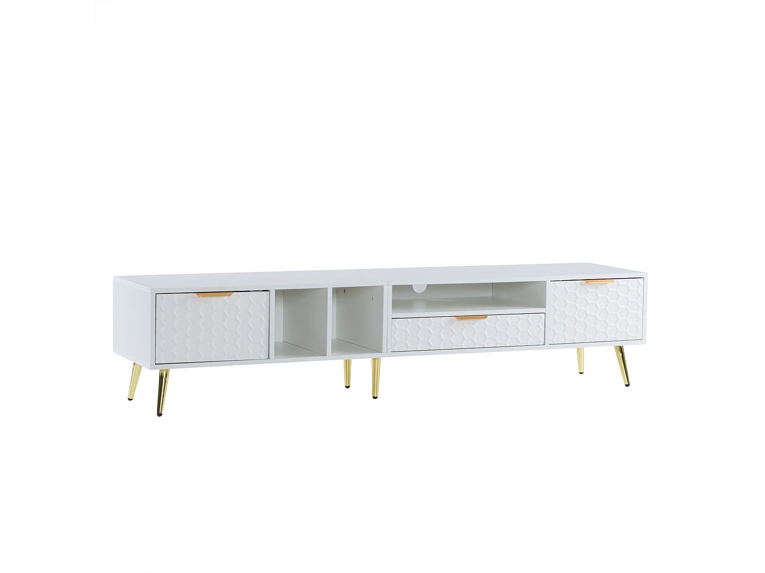 TV-meubel met 1 lade en 2 deuren - Honingraatpatroon - Metalen poten - Wit