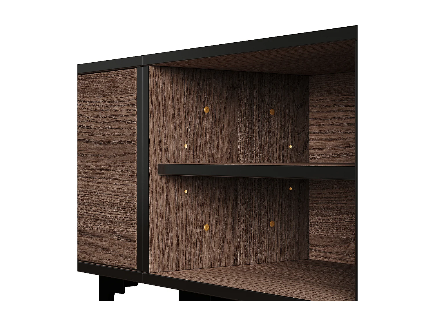 Tv-meubel voor een 80-inch tv in donker eikenhout - 3 deuren - Zwart frame