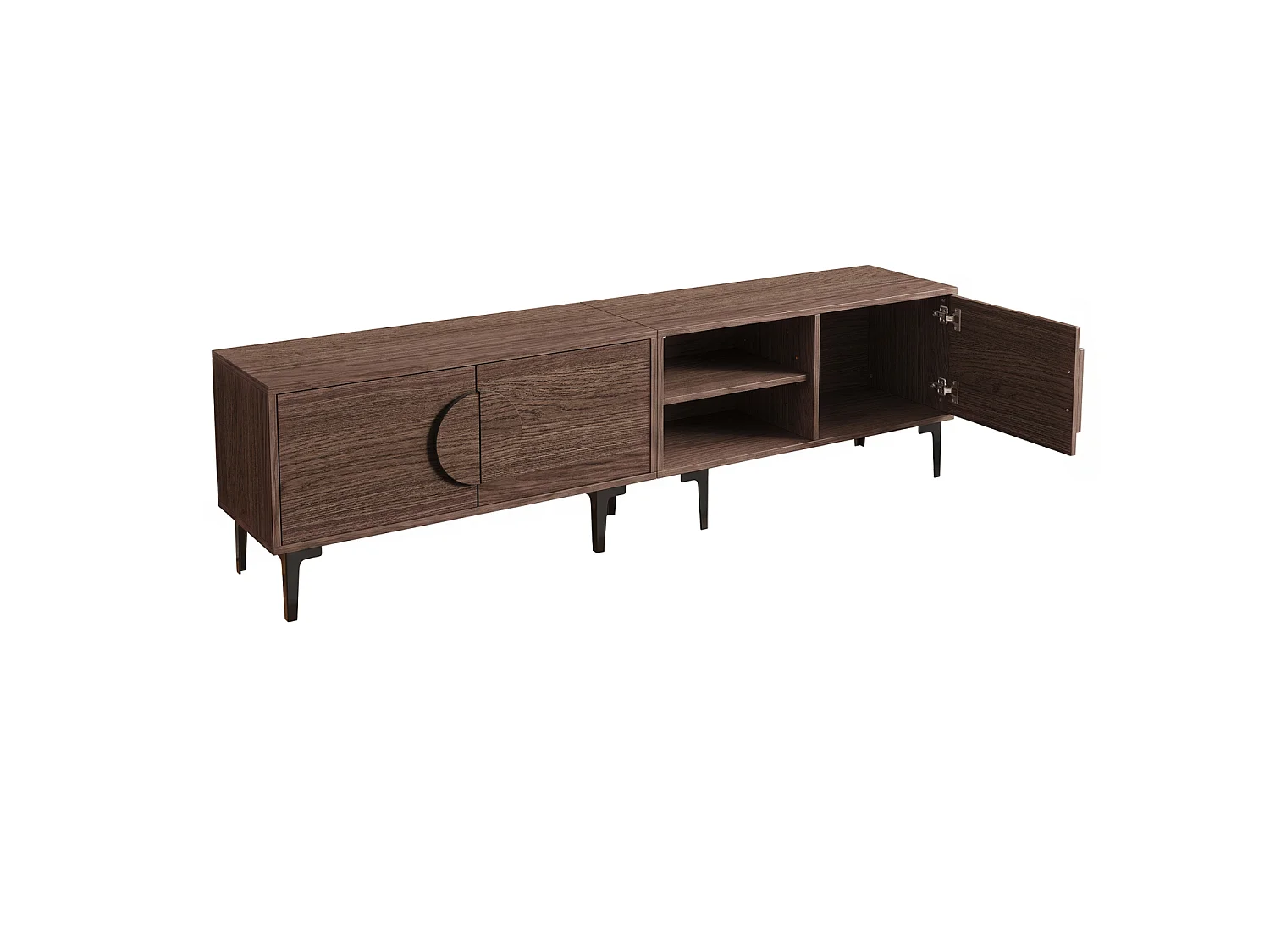 Meuble TV pour télé de 80 pouces en couleur chêne foncé - 3 portes