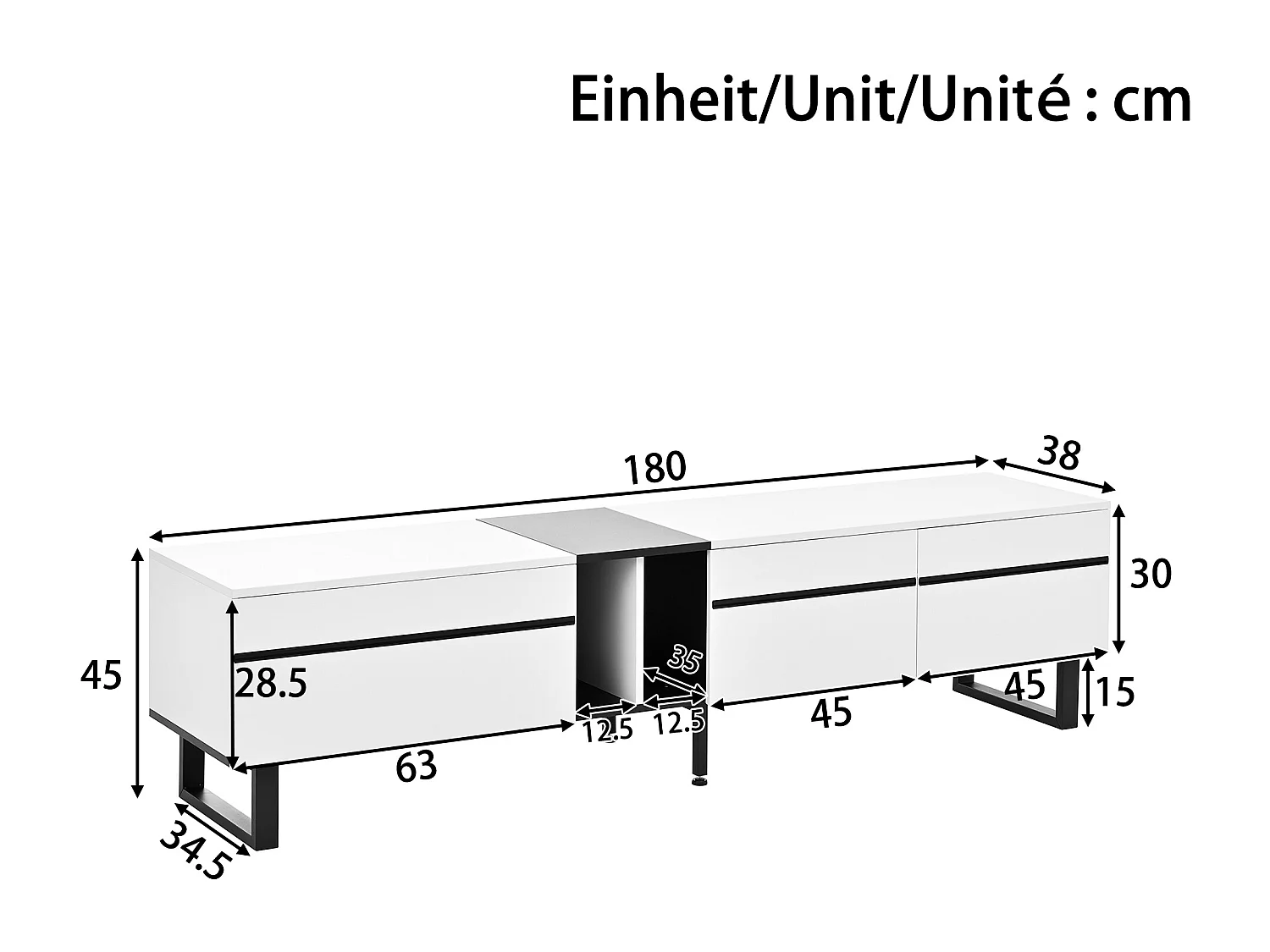 Mobile TV bianco 180cm con 3 ante - Legno PB - Colore bianco e nero