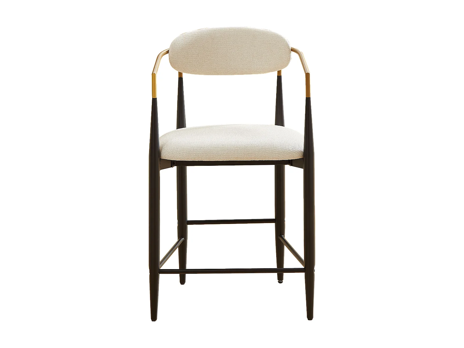 Lot de 2 tabourets de bar avec accoudoir - Tissu beige - Cadre en métal noir et or