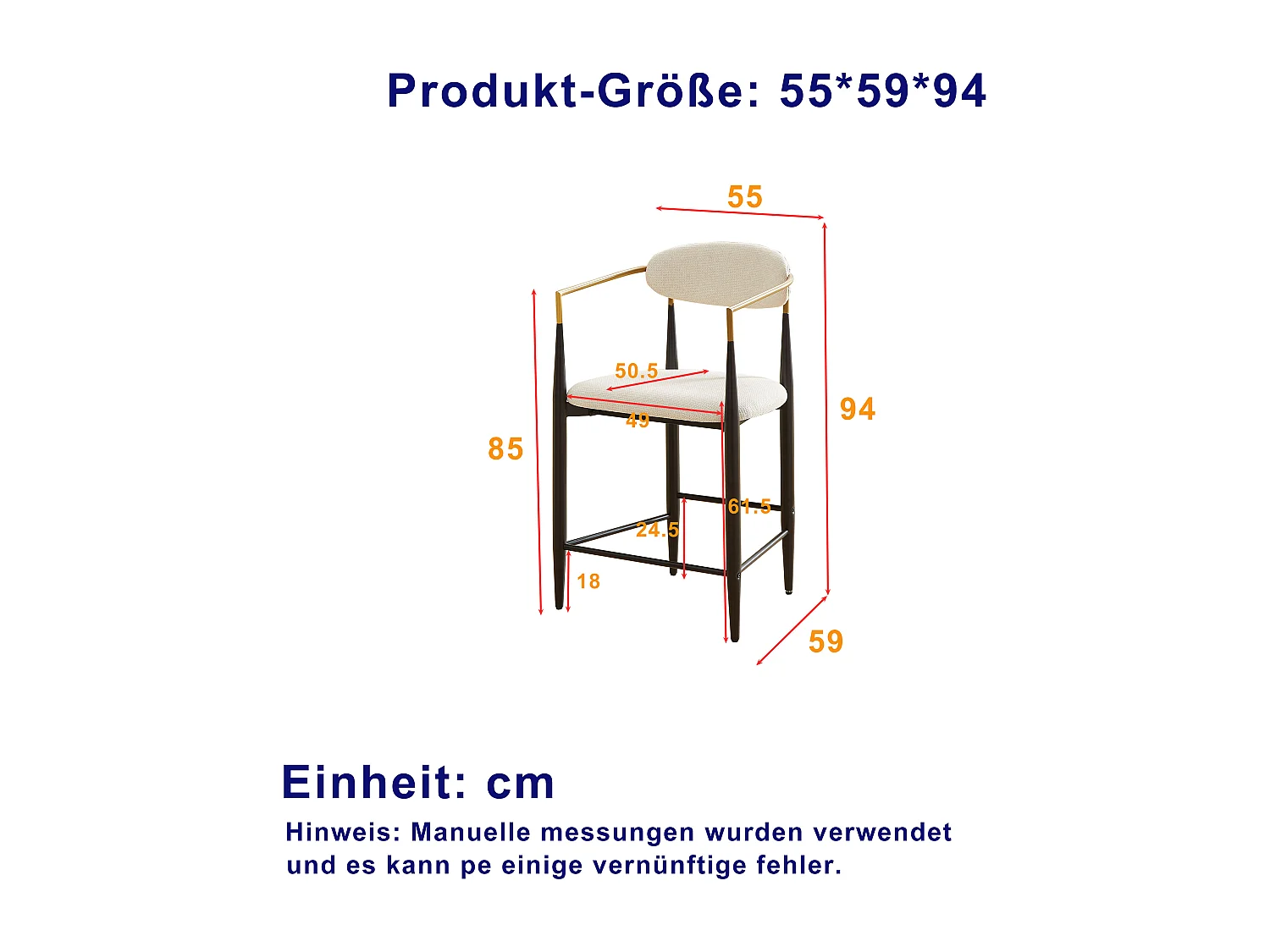 Lot de 2 tabourets de bar avec accoudoir - Tissu beige - Cadre en métal noir et or