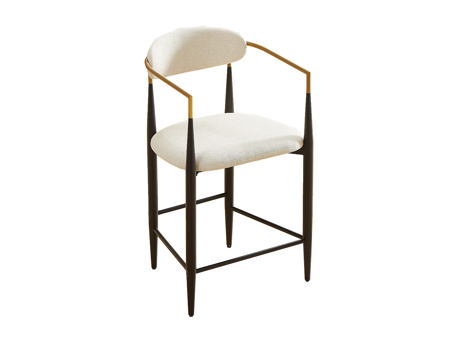 Lot de 2 tabourets de bar avec accoudoir - Tissu beige - Cadre en métal noir et or