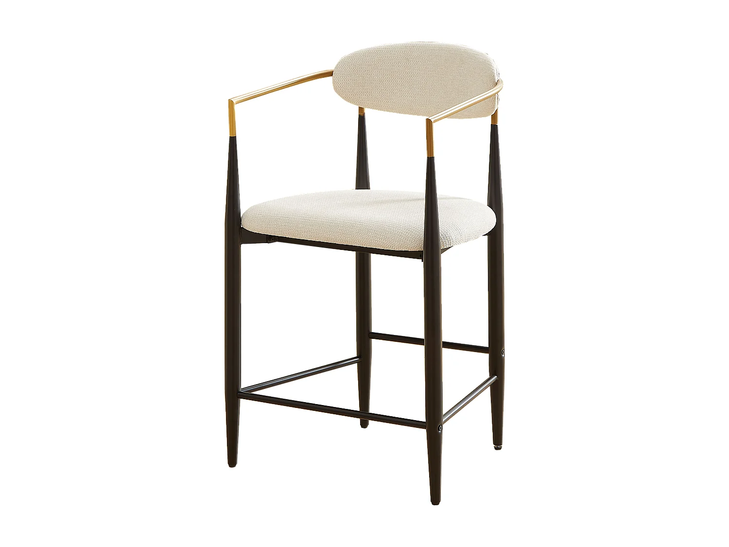 Lot de 2 tabourets de bar avec accoudoir - Tissu beige - Cadre en métal noir et or