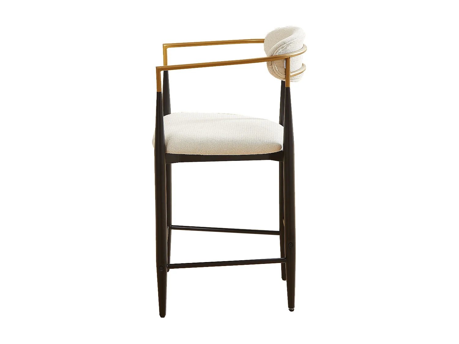 Lot de 2 tabourets de bar avec accoudoir - Tissu beige - Cadre en métal noir et or